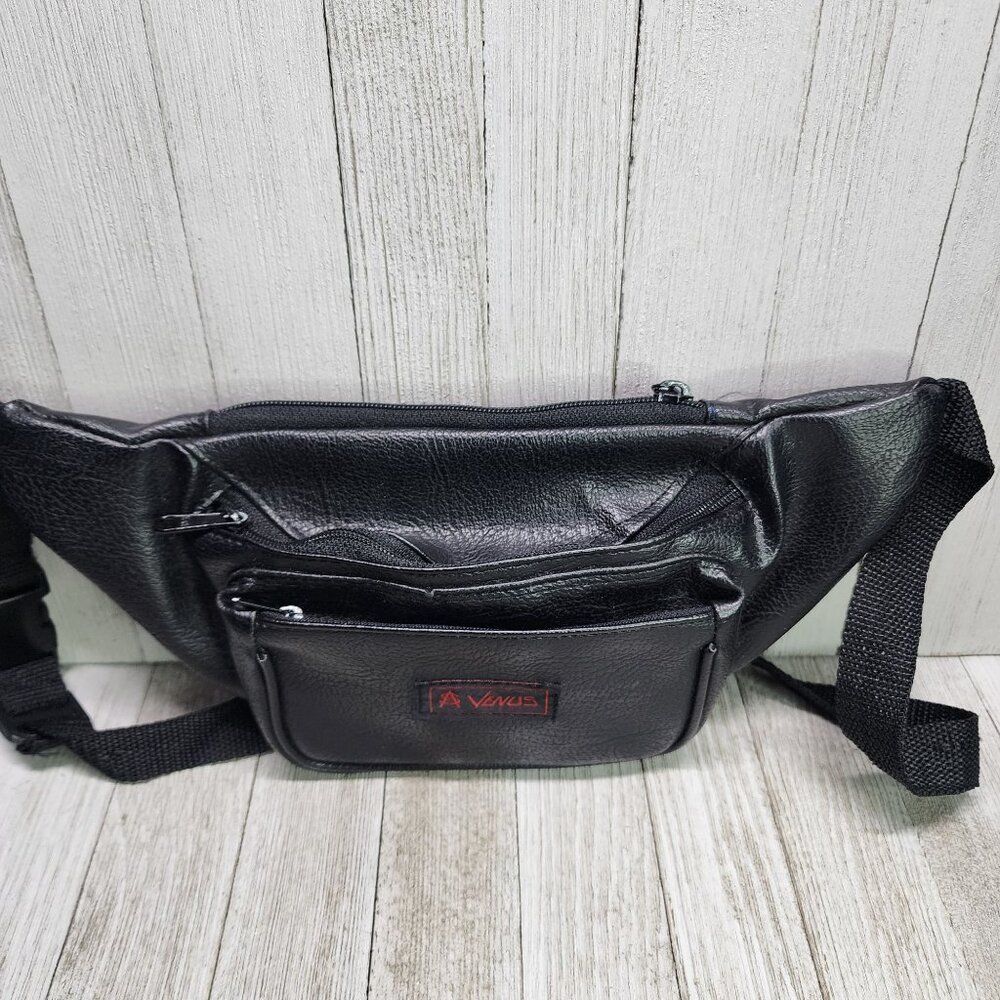 Vintage Venus Pack Waist Hip Belt Bag Quick Release Faux Leather Black Zip KOREA - Picture 2 of 9